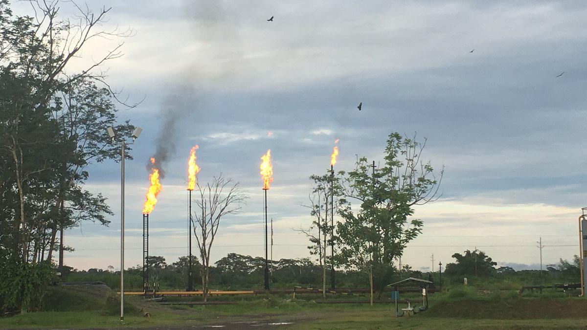 Associated gas flared at an oil field in the Ecuadorian Amazon